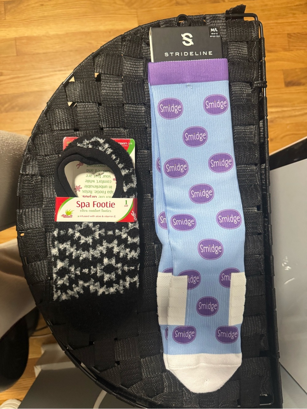 Strideline Light Blue Smidge Pattern Crew Socks with Purple Accents and Spa-Foot